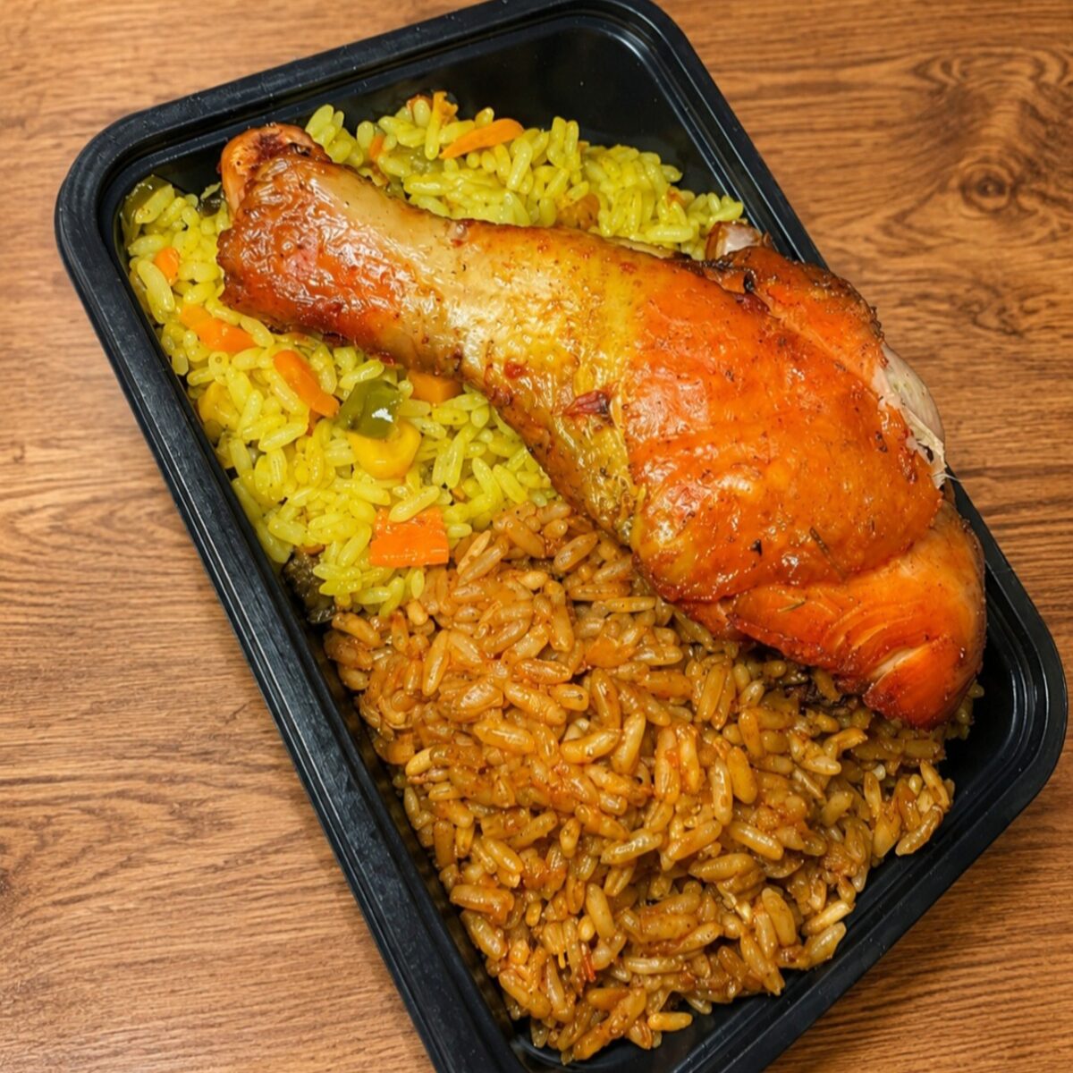 Fried & Jollof Rice with Barbecue Chicken